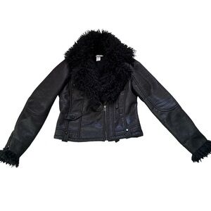 Vintage Cache black jacket coat faux suede with fur on the collar/sleeve medium